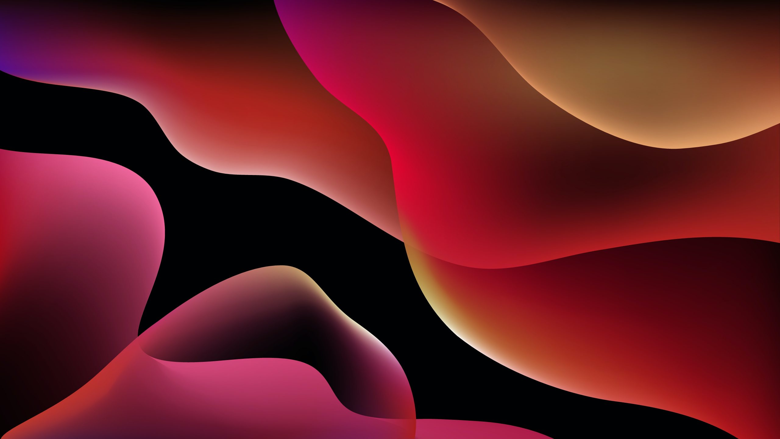 Abstrakt digital konst med flytande, böljande former i rött, rosa, orange och svart.